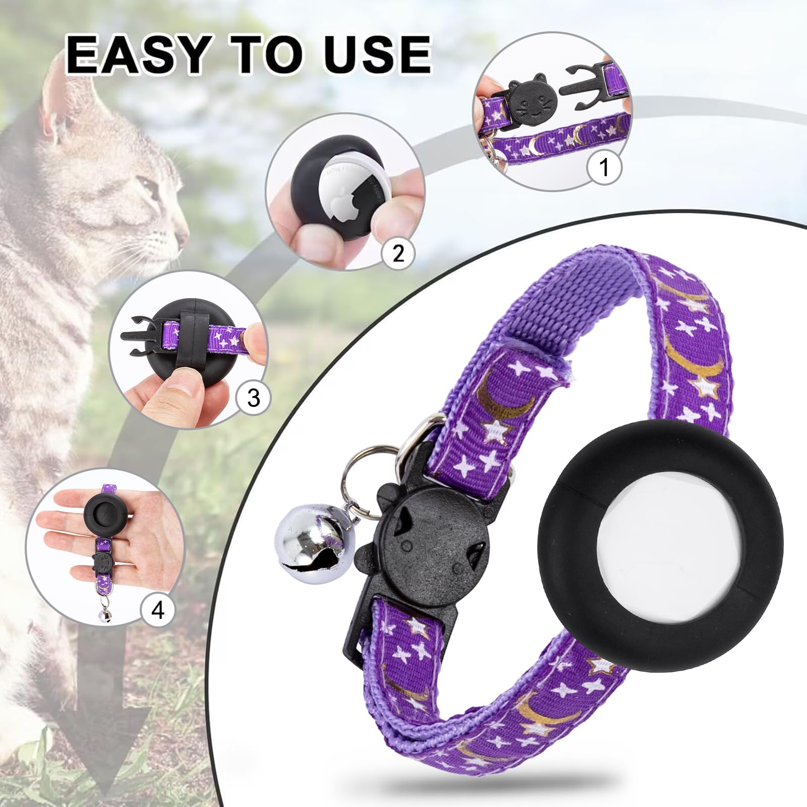 8PCS Airtag Collare Gatto Riflettenti,Collari per Gatti Antistrozzo con Campanellino,Regolabile 21-35 cm,Sicuro,Nylon, Accessori Animali Domestic