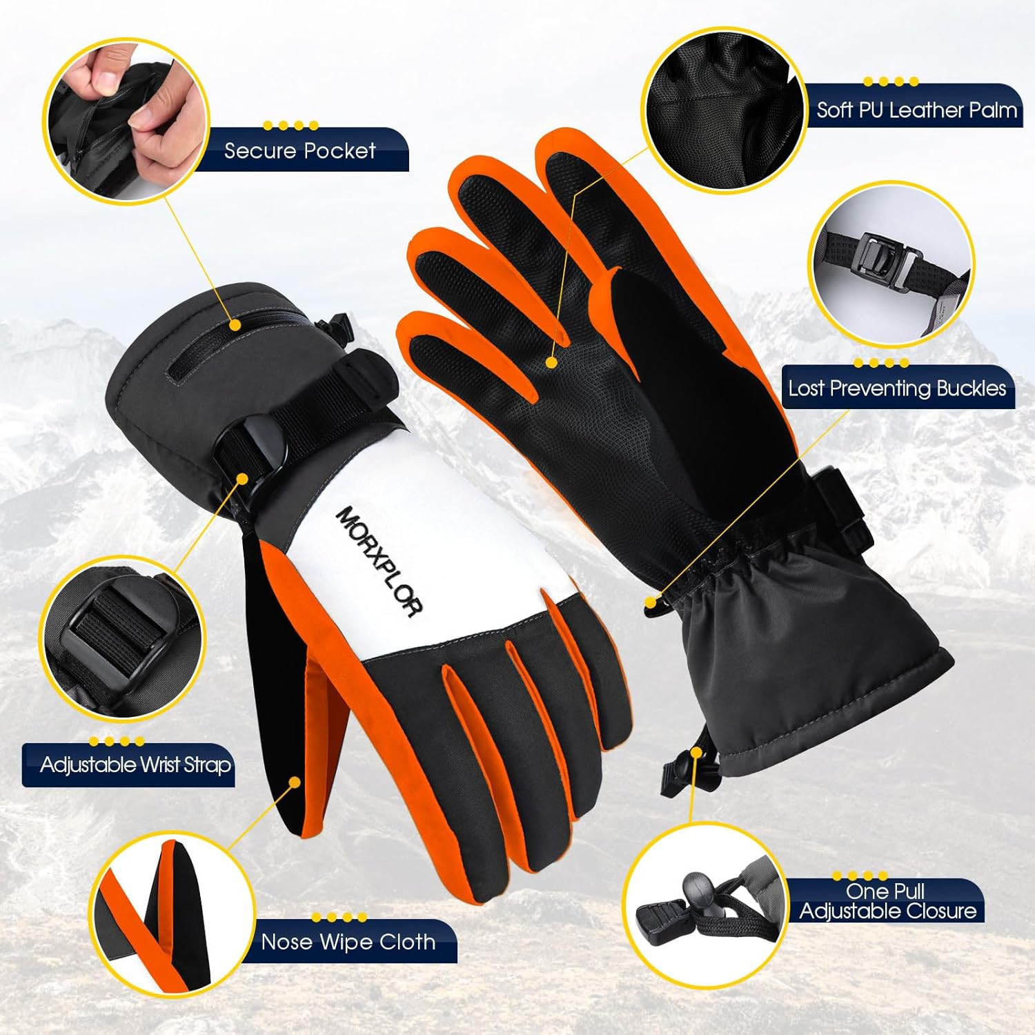 Ski Snow Gloves for Men Women,3M Thinsulate Insulated Warm Winter Snowboard Windproof Winter Touchscreen Snowmobile Gloves for Cold Weather - Image 5