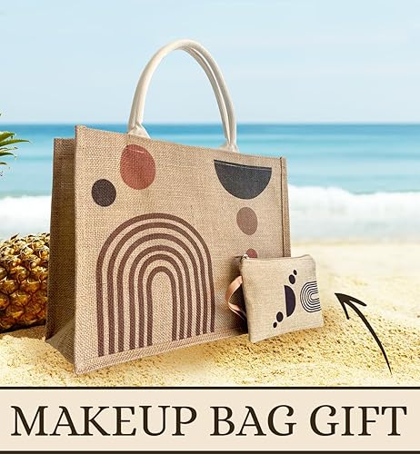 Miniatura 6 de 2 bolsas de yute con bolsa de maquillaje, bolsas de arpillera con asas, bolsa de yute con estampado, bolsa de yute para mujer, bolsas de arpillera,