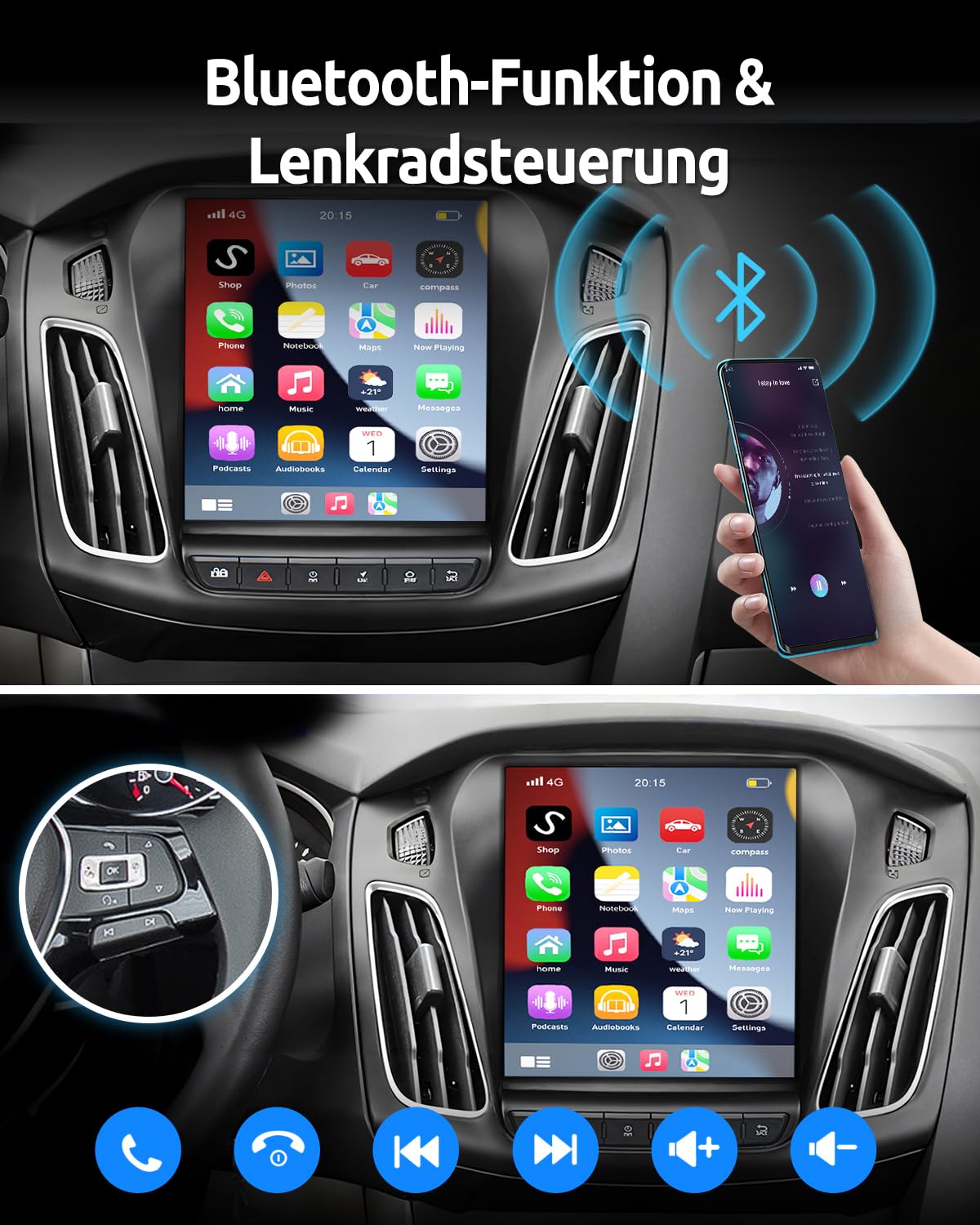 ESSGOO 4+64G Wireless Carplay und Android Auto Autoradio Für Ford Focus Mk3 2012-2018, 9,7 Zoll 1080P Touchscreen Android14 Auto Radio mit Bluetooth FM RDS GPS USB WiFi