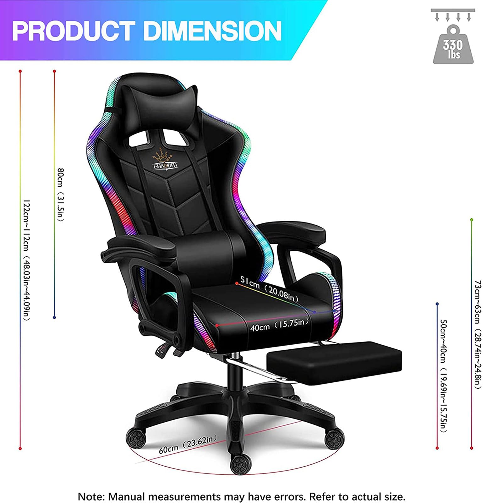 Masaż Komputerowy fotel do gier dla dorosłych i nastolatków Ergonomiczne krzesła wideo z głośnikami Podparcie lędźwi i podnóżek RGB LED Light Komputerowe krzesło obrotowe,Red