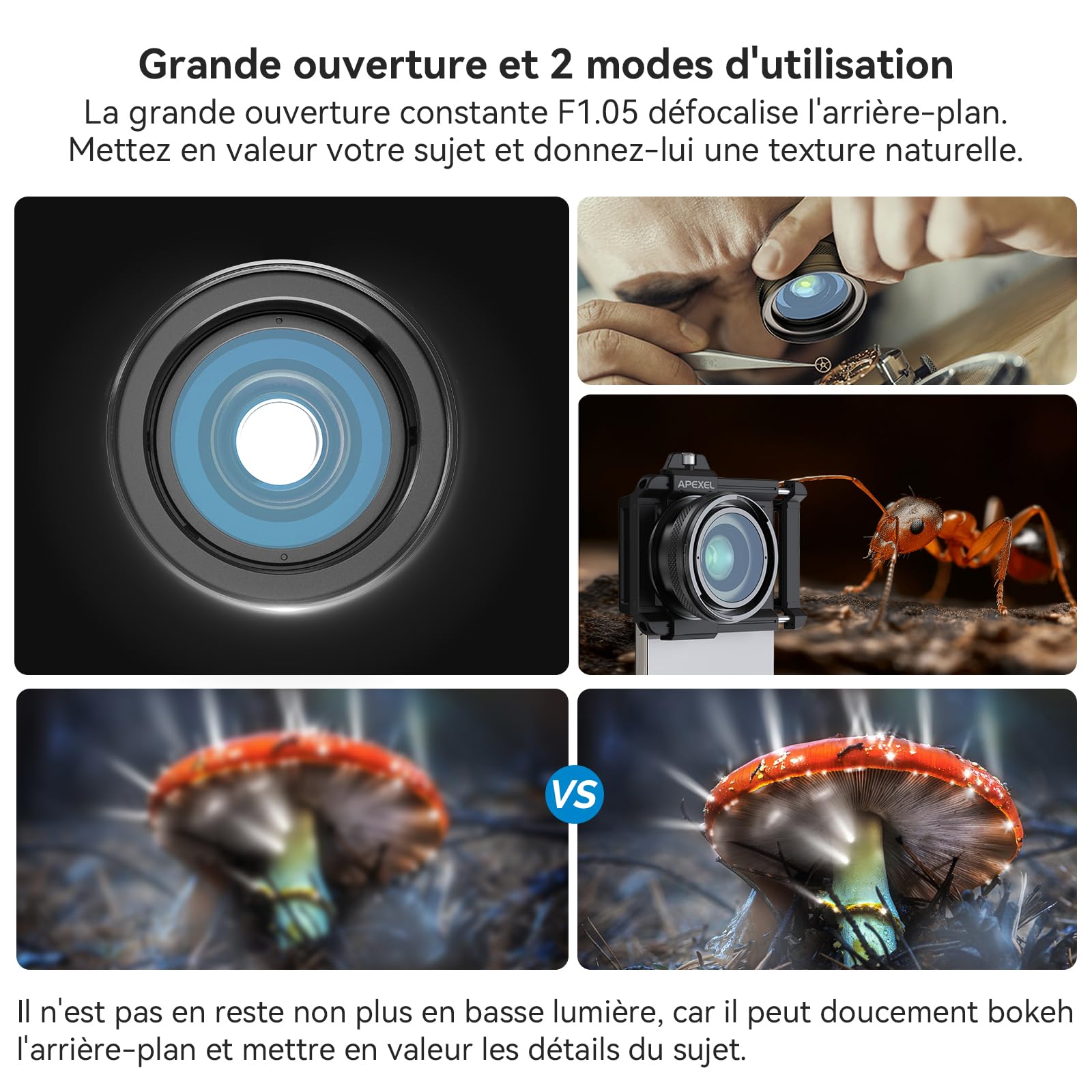 APEXEL Objectif Macro Ultra HD avec Clip Universel pour Téléphone Portable, Objectif Macro pour Smartphone 20X,Compatible avec la Plupart des Téléphones Portables