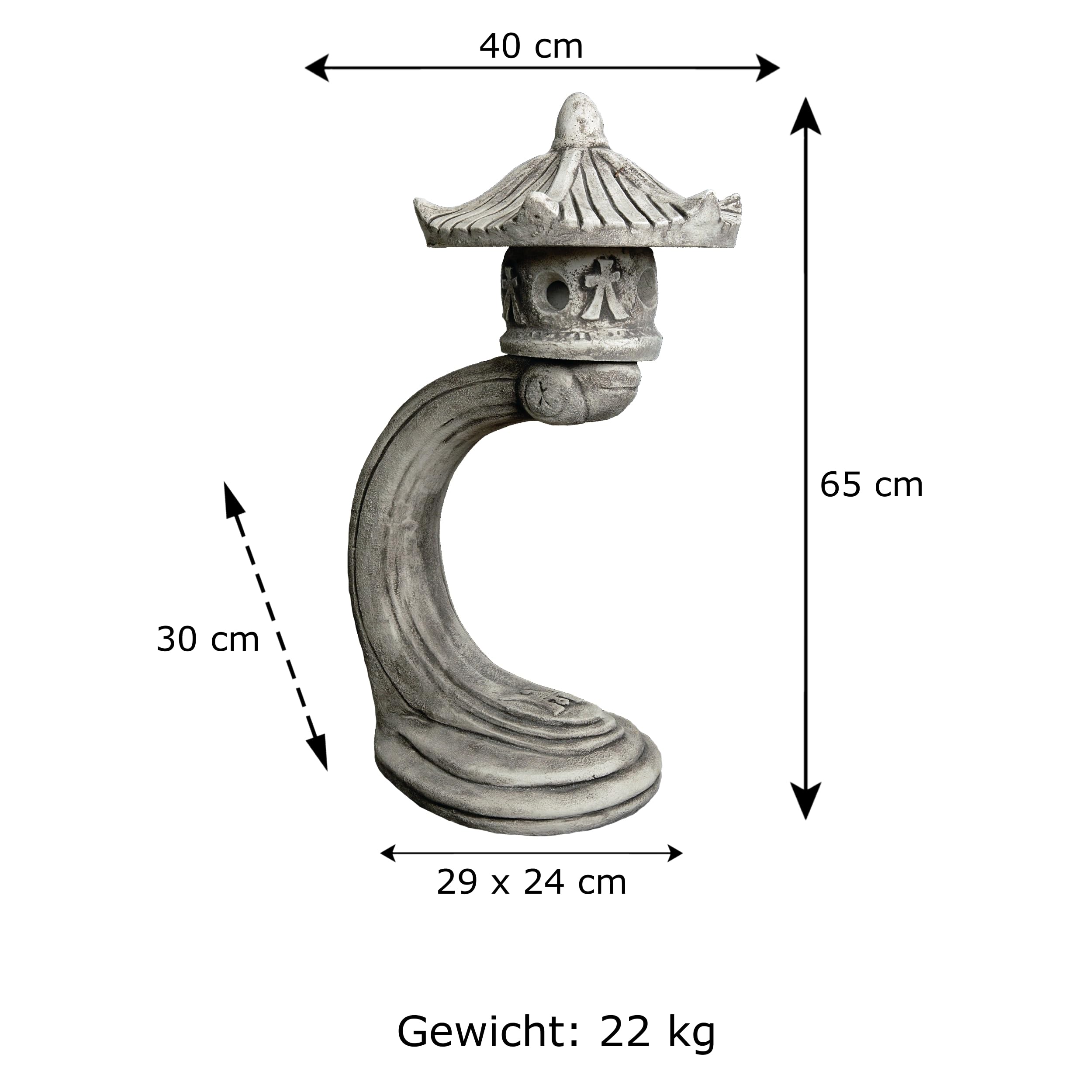 gartendekoparadies.de Japanische Rankei Steinlaterne aus Steinguss, Grau, H. 65 cm, 22 kg, Frostsicher für Außenbereich