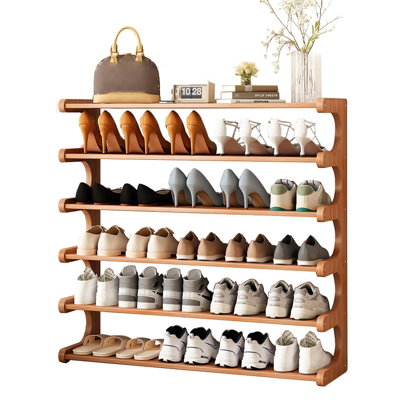 Étagère à chaussures en bois étroite solution gain de place pour couloir encombré