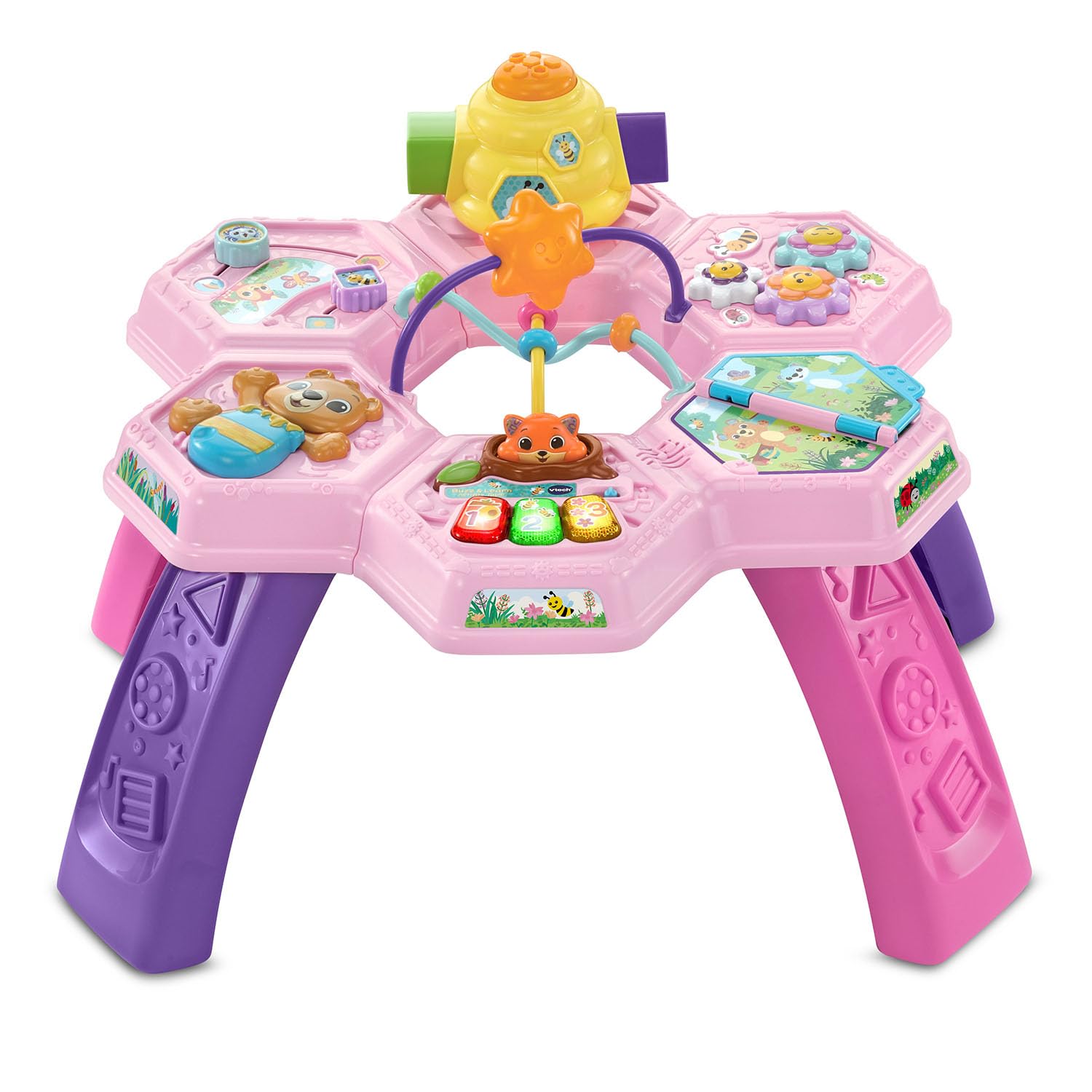VTech Buzz and Learn Table d'activités avec Sept Zones de Jeu interactives, Rose