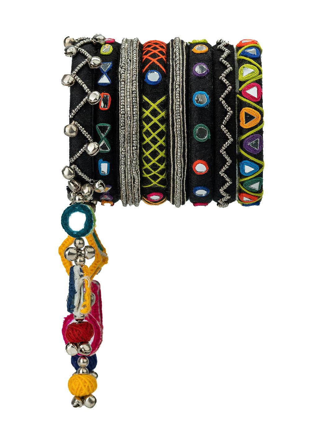 Taasha Craft Keshi black and silver with colourful thread work hanging Navratri bangles set For Women & girls Size 2.8 Set of (8 Bangles) (B0DF5WXSHL) Amazon Price History, Amazon Price Tracker