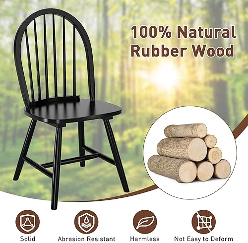 Miniatura 4 de Giantex Juego de 2 sillas de comedor de madera, sillas Windsor con patas de madera maciza, respaldo de eje alto, barras transversales en forma de H,