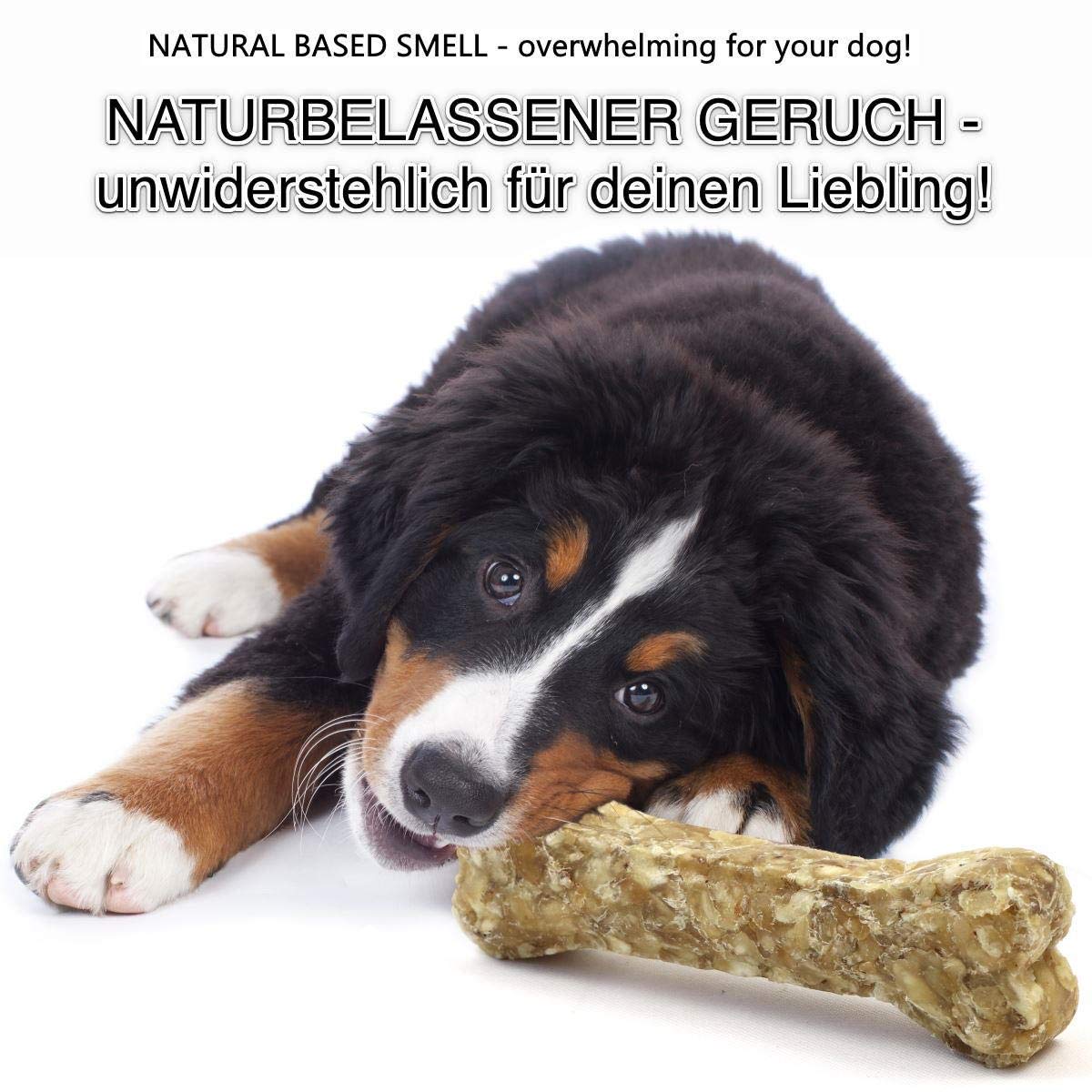 Ossa da masticare DOGBOSS a base di ingredienti naturali al 100% per i cuccioli a partire dalla 16° settimana della vita e cani anziani in varie dimensioni e gusti (5 con rumine, 17 cm)