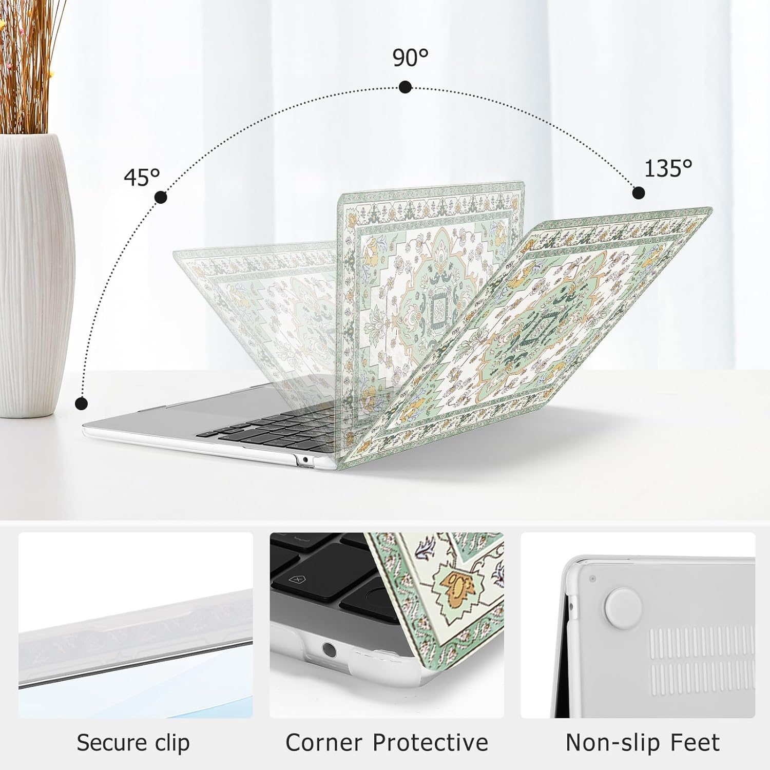 MOSISO Compatible with MacBook Air 13 inch Case 2026 2025 2024-2022 M4 A3240 M3 A3113 M2 A2681, Vintage National Flower Hard Shell & Keyboard Cover & Screen Film for MacBook Air 13.6 inch Case, Green - Image 4