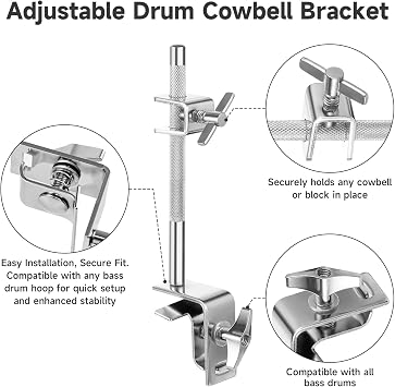 6 Inch Cowbell and Cowbell Clamp, Cowbell Holder Percussion Accessory