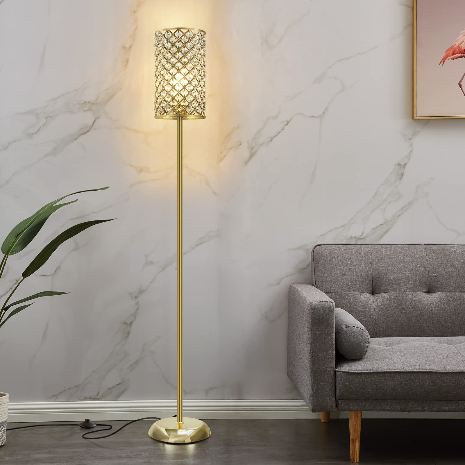 GyroVu lampa elegancka kryształowa, nowoczesna lampa stojąca z włącznikiem nożnym, wysoki biegun, akcentujące oświetlenie do salonu, sypialni, komody, biura
