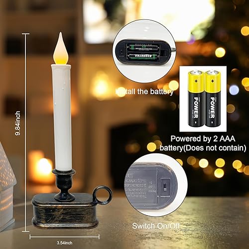 Miniatura 3 de 4 velas de Navidad para ventana con velas LED eléctricas parpadeantes, velas de 10 pulgadas que funcionan con pilas con sensor del atardecer al