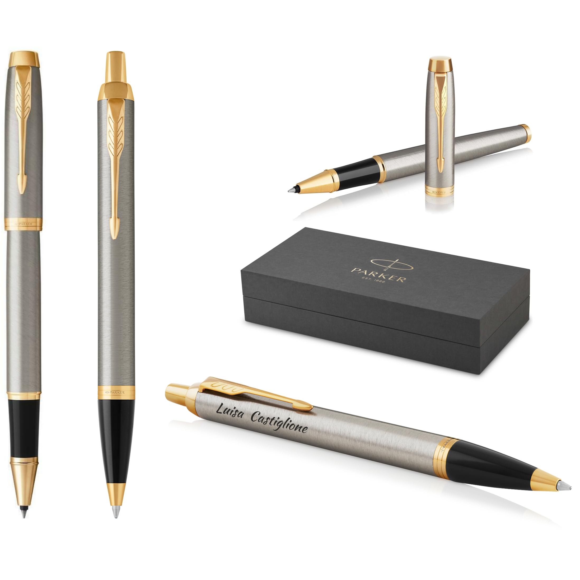 PARKER IM Core - Bolígrafo de punta redonda y bolígrafo con grabado | bolígrafo premium | caja de regalo | mina negra | regalo personalizado | nombre | grabado | aniversario (metal