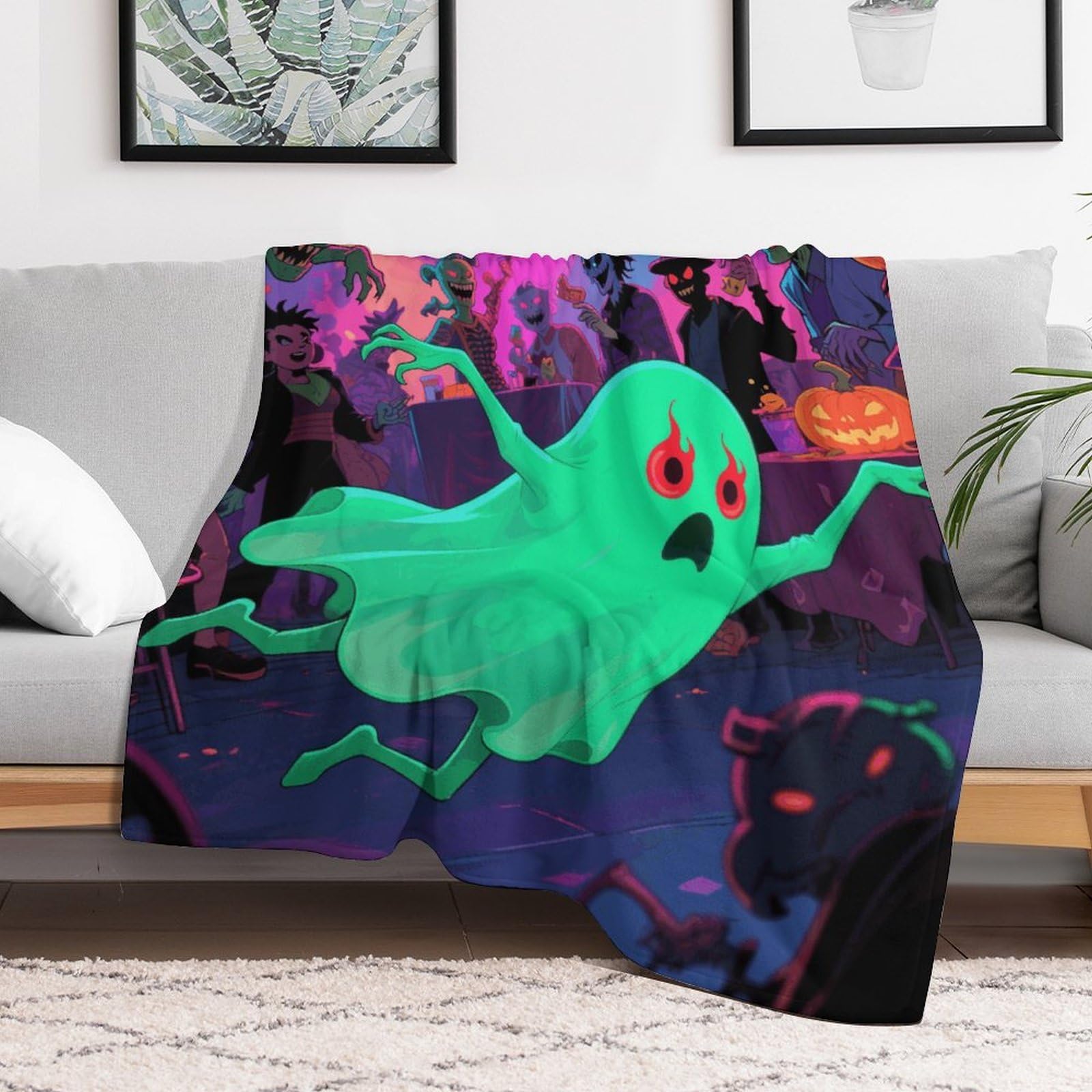 Couverture polaire en flanelle d'Halloween grand plaid confortable jeté de lit style ferme cosy