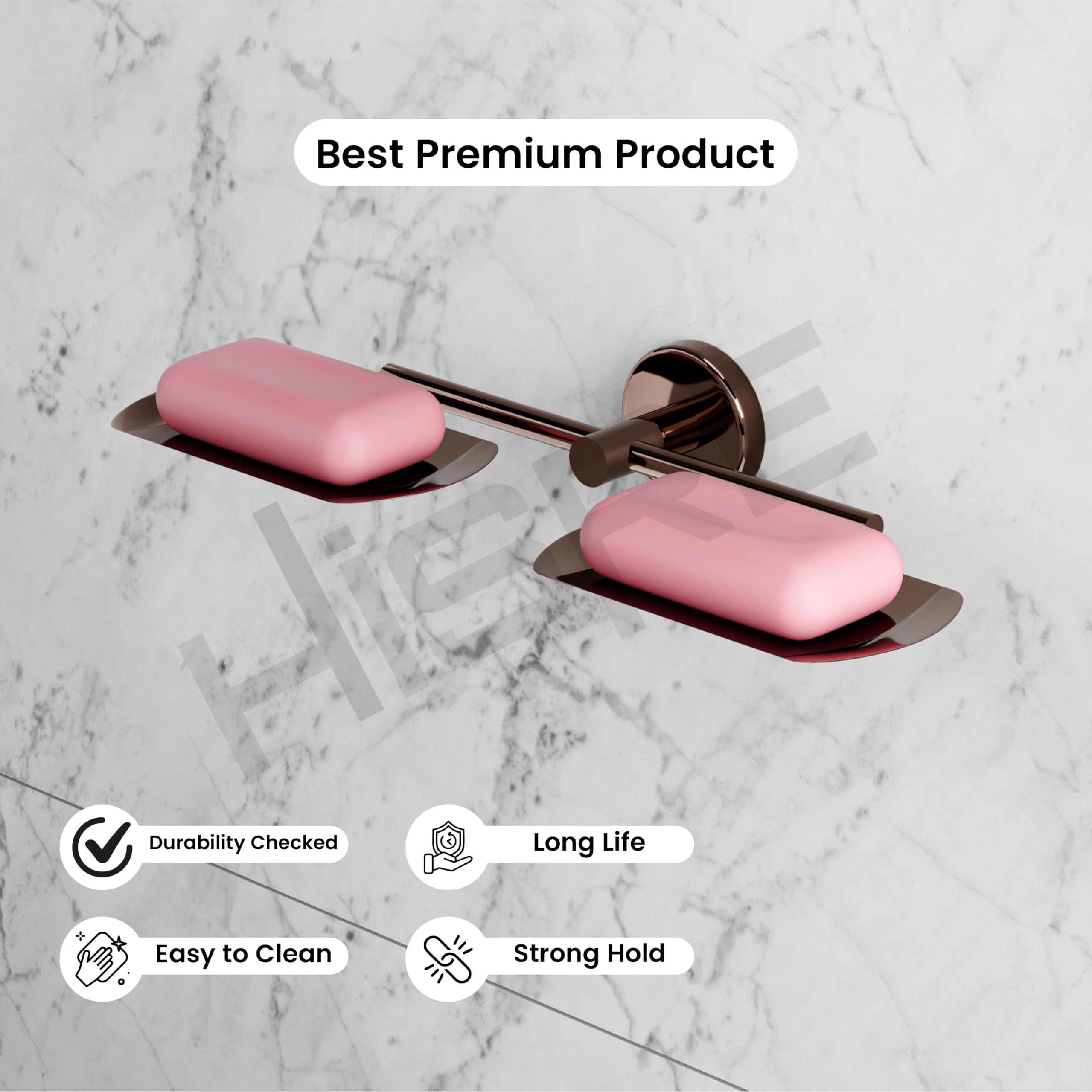 HISRE Double Soap Dish Holder Wall Mounted | Rose Gold Bathroom Soap Tray with Dual Bar Holders, Modern Stainless Steel Soap Stand for Shower, Sink & Kitchen, photo 4 of 5