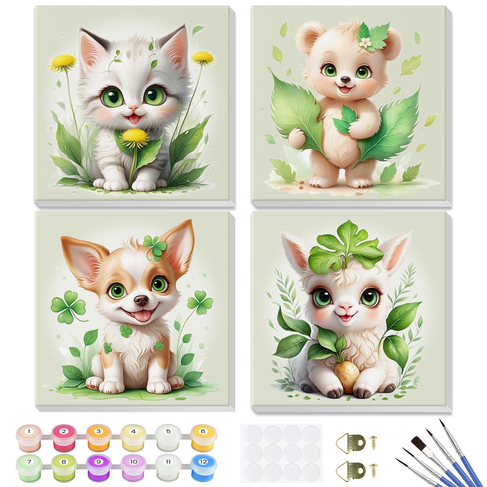 GHHKUD Paint By Numbers Kits For Kids Children & Adults, 4 Pack Painting By Numbers Canvas Beginners Kids Painting By Numbers With Wooden Frame Cartoon Animals Acrylic Children Painting 8x8inch - View #9