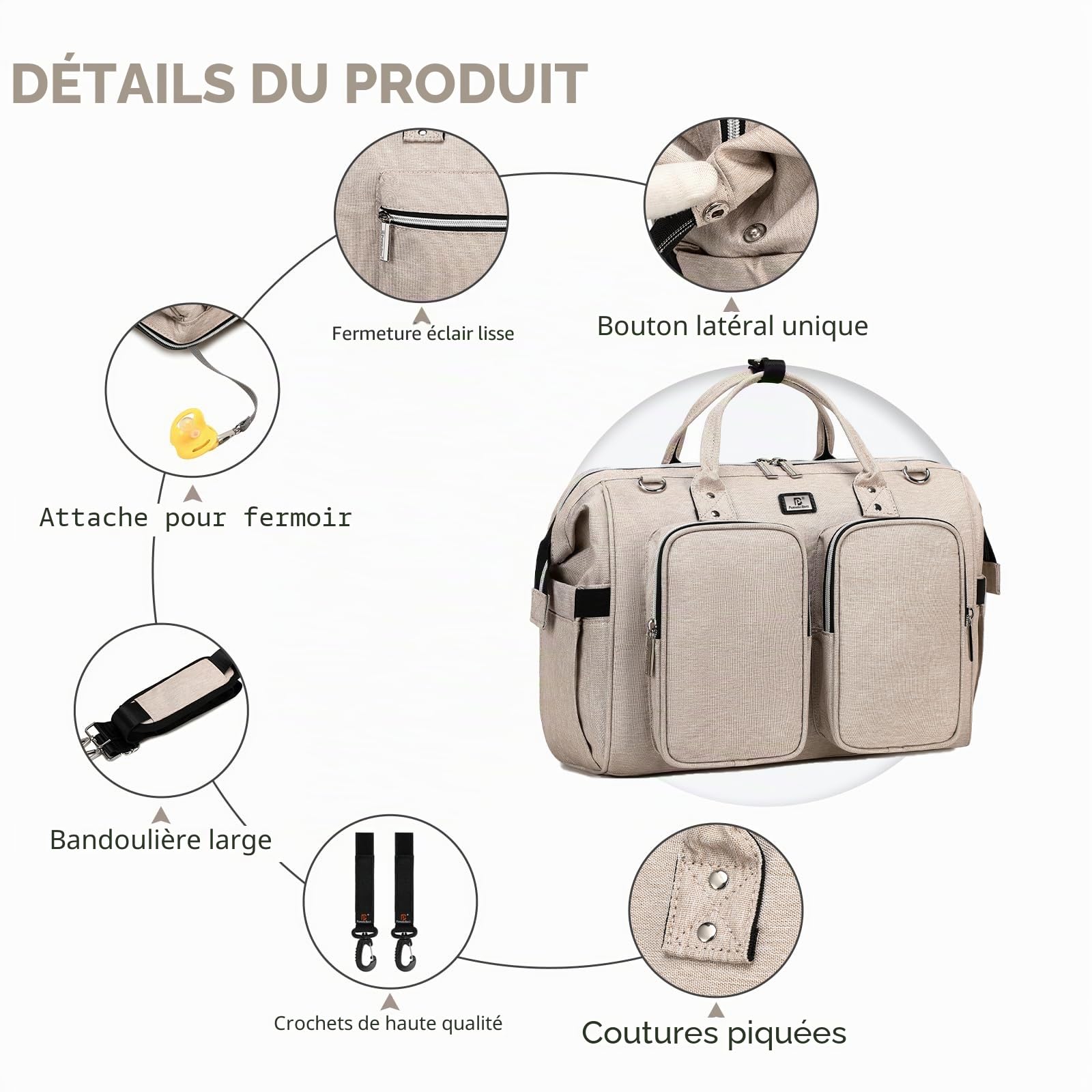 Pomelo Best Sac à langer avec pinces pour poussette et matelas à langer
