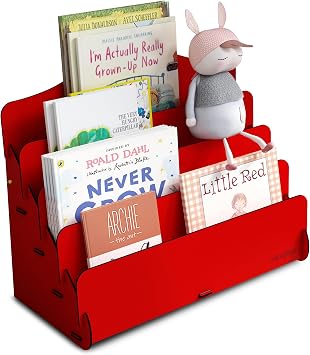 Mingitav Mini Lucky Montessori Childrens Library Wooden Childrens Room Bookcase with 4 Shelves Desktop Mini Bookcase Red