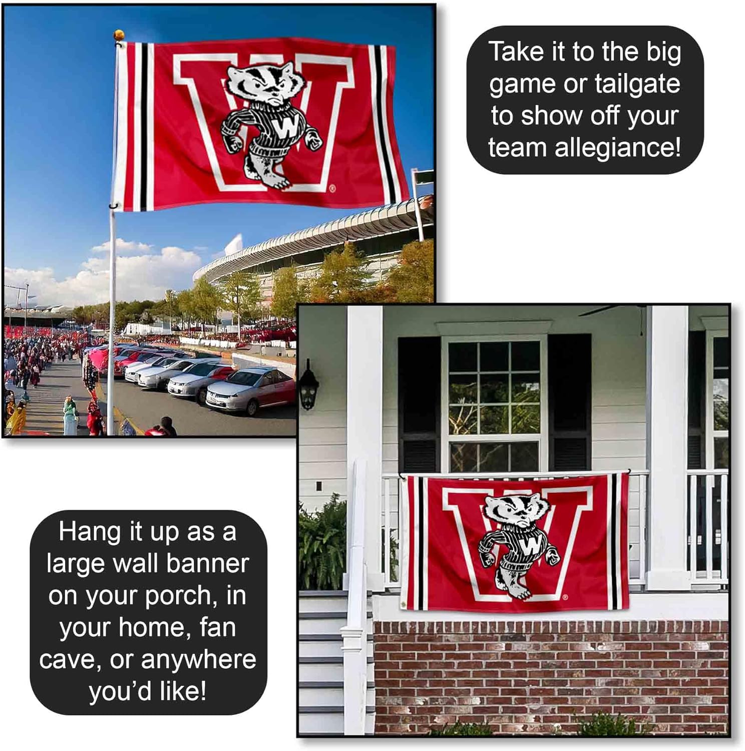 College Flags & Banners Co. Wisconsin Badgers Vintage Retro Throwback 3x5 Banner Flag - Image 4