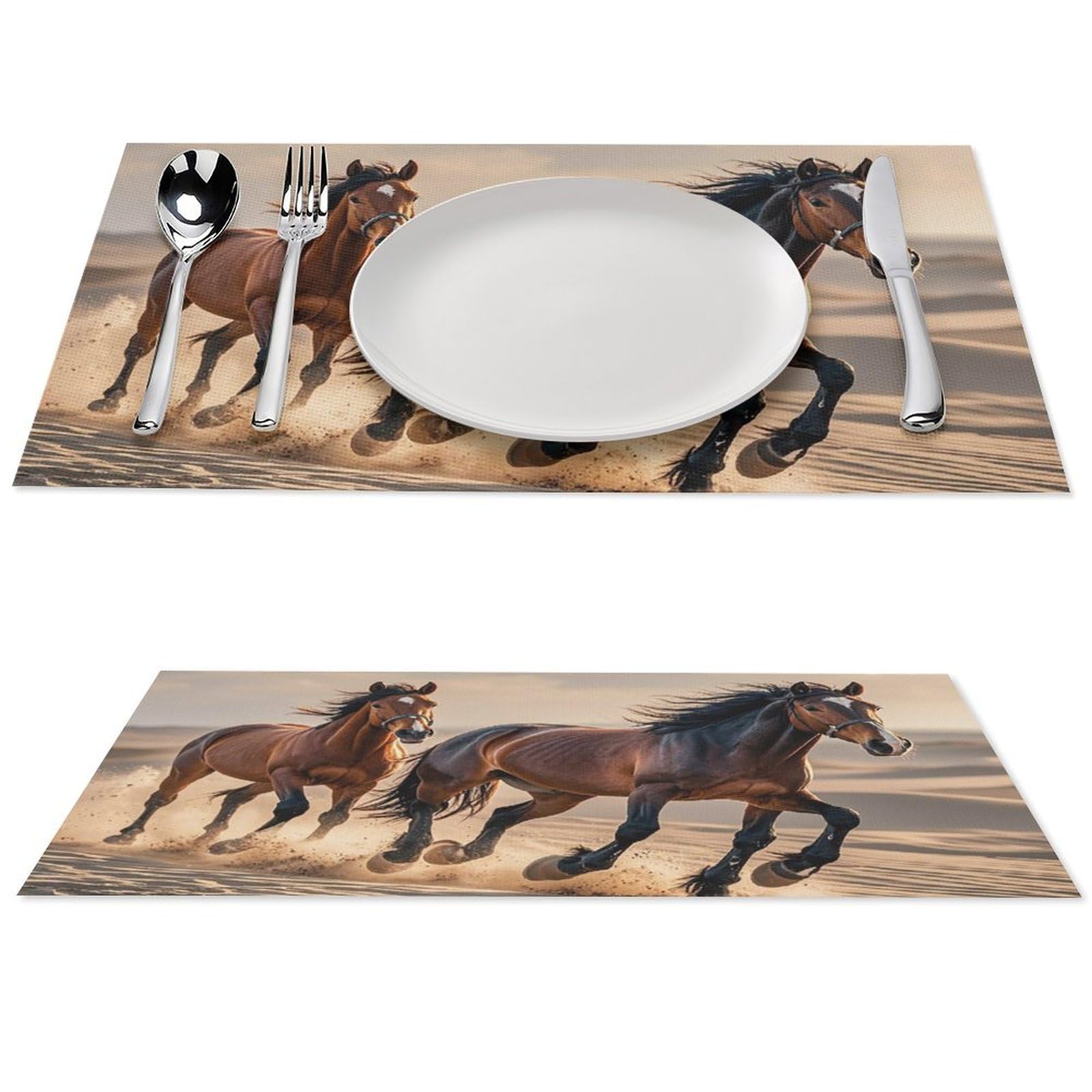 Set de table durable en vinyle tissé chevaux lavable et anti-tache