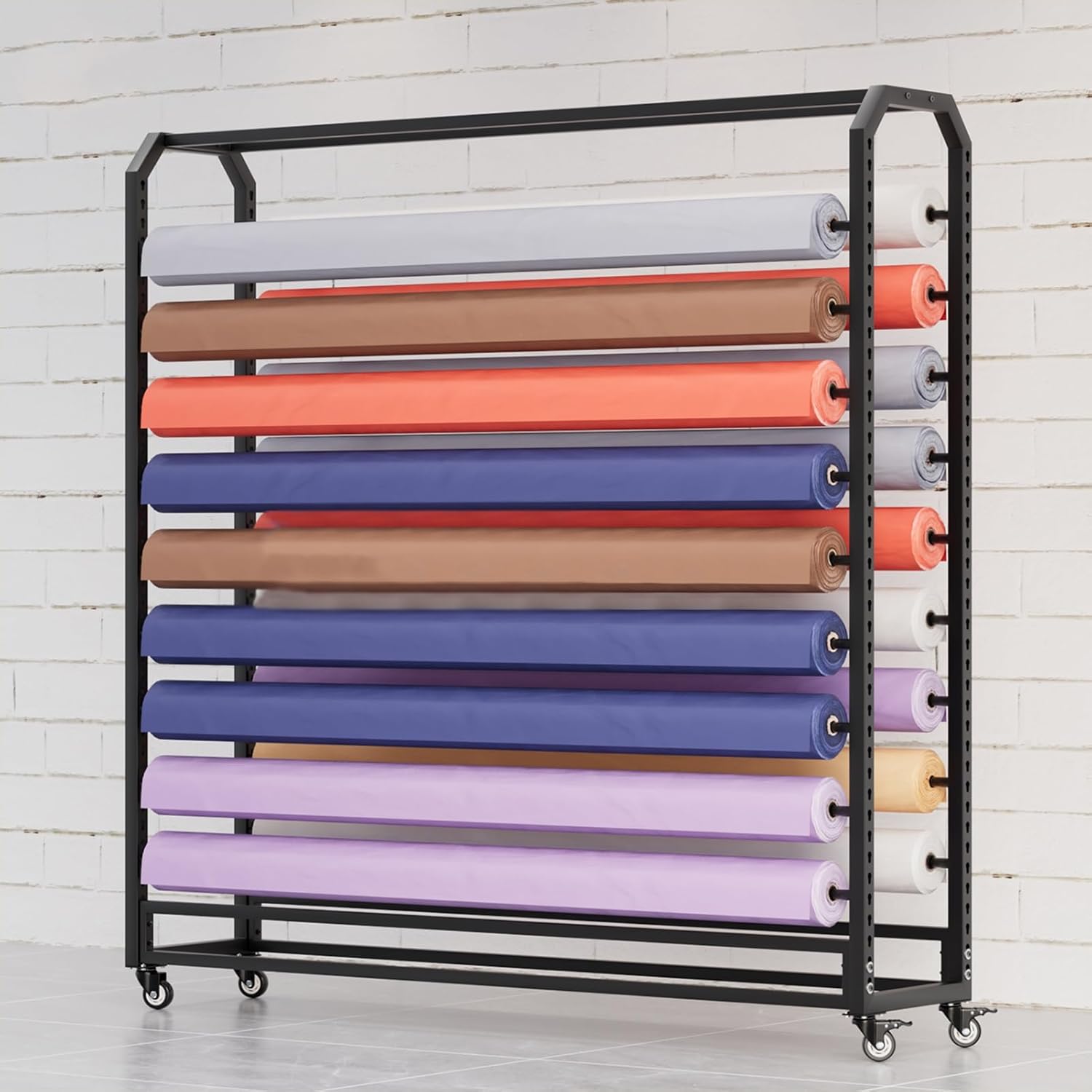 Heavy Duty Fabric Roll Storage Rack, Mobile Steel Organizer on Wheels, Adjustable Rods for Vinyl, Leather, Window Film & Wallpaper (20 Rods, 175cm) - Perfect for Crafting & DIY Projects