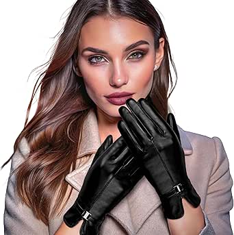 OZERO Leather Womens Gloves Winter, Sheepskin Wool Warm Womens Gloves