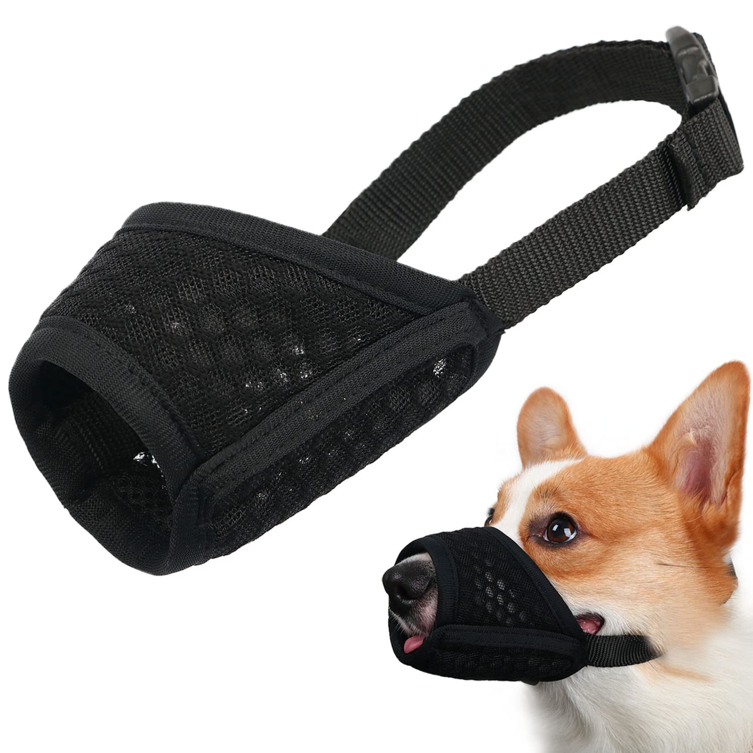 Mayerzon Dog Muzzle, Puppy Soft Mesh Muzzle for Small Medium Large Dogs Chihuahua Poodles Beagle Dachshund Corgis Labrador for Biting Chewing Grooming That Allows Panting Drinking(M, Black)