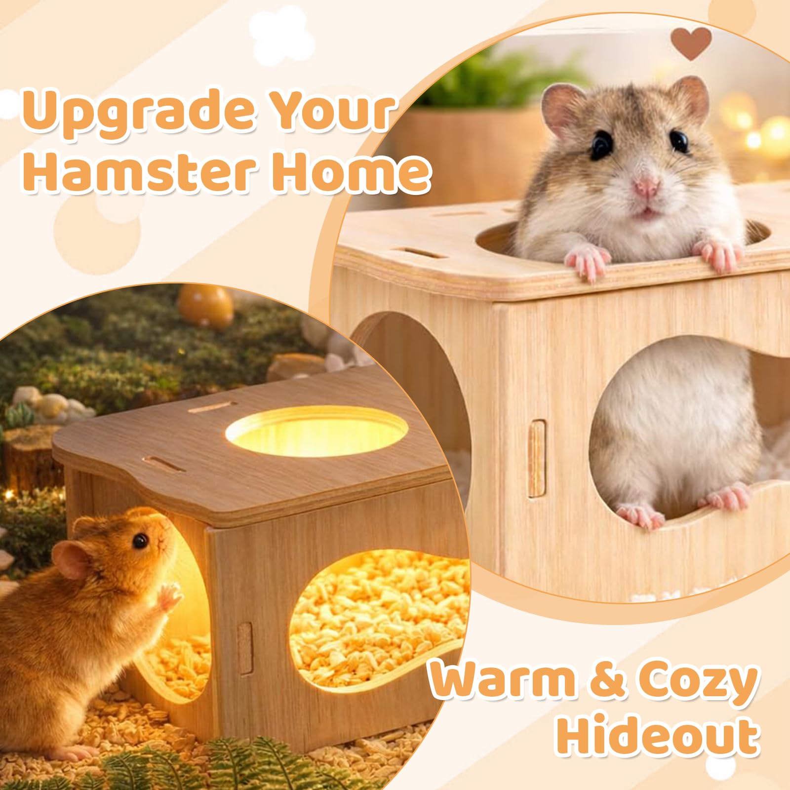 Maison pour Hamster Tunnel en Bois avec fenêtre en Forme de Nuage, Refuge Naturel pour Hamster, Maison de Jeu Hamsters Nains, Accessoire Tunnel Hamsters Nains et syriens (22×11×8)