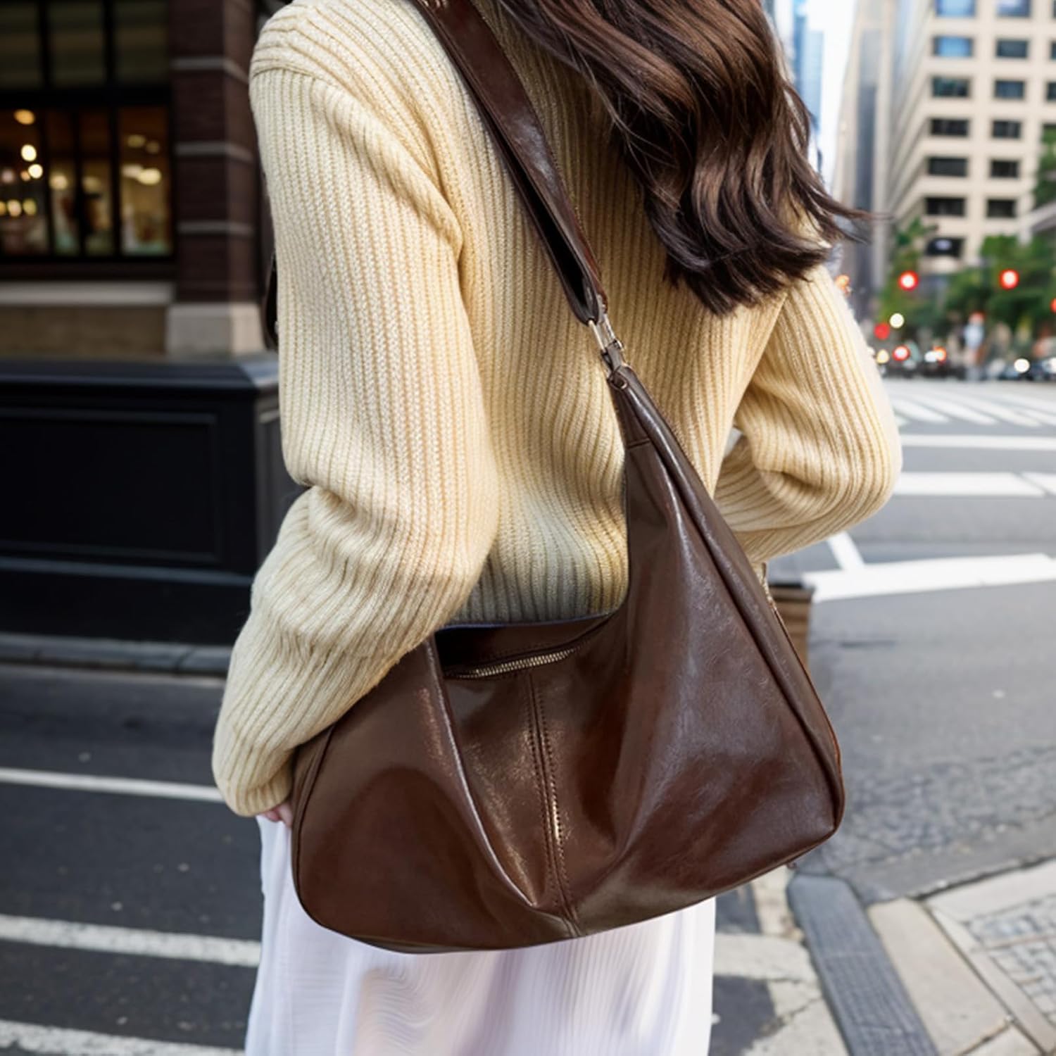 Slouchy Hobo Bags for Women Soft Vegan Leather Shoulder Bag Vintage Crossbody Purse Stylish Everyday Handbags - Image 3