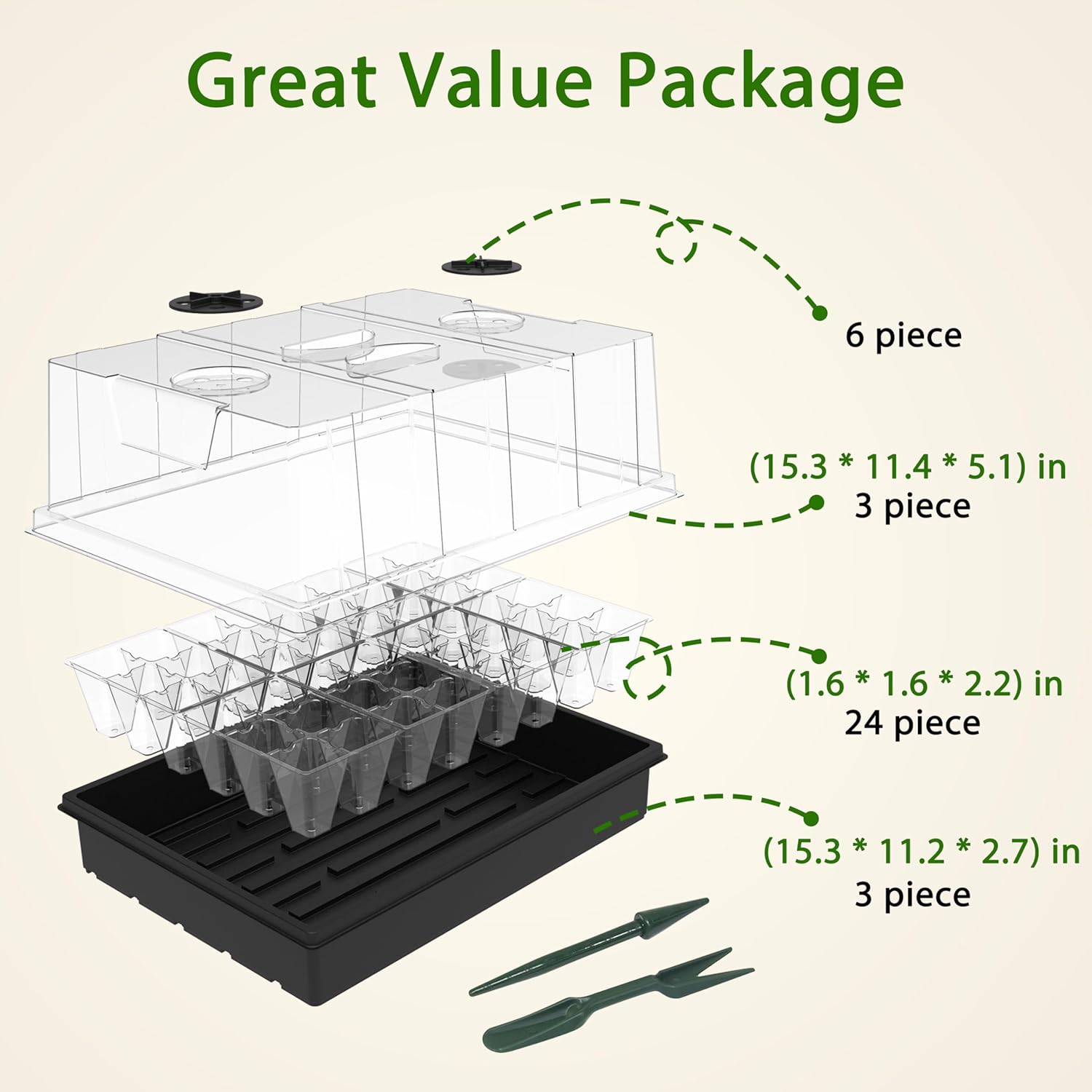 Gardzen Seed Starter Trays, 3 Set Seed Starting Kit with High Dome & Sturdy Base, Reusable Plant Starter Trays with Clear Cells for Seedlings and Microgreens