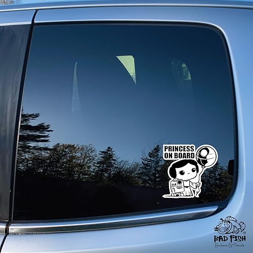 Miniatura 7 de Bad Fish Custom Decals Paquete de 2 calcomanías de princesa a bordo, divertidas y bonitas, vinilo permanente brillante de alta calidad, resistente