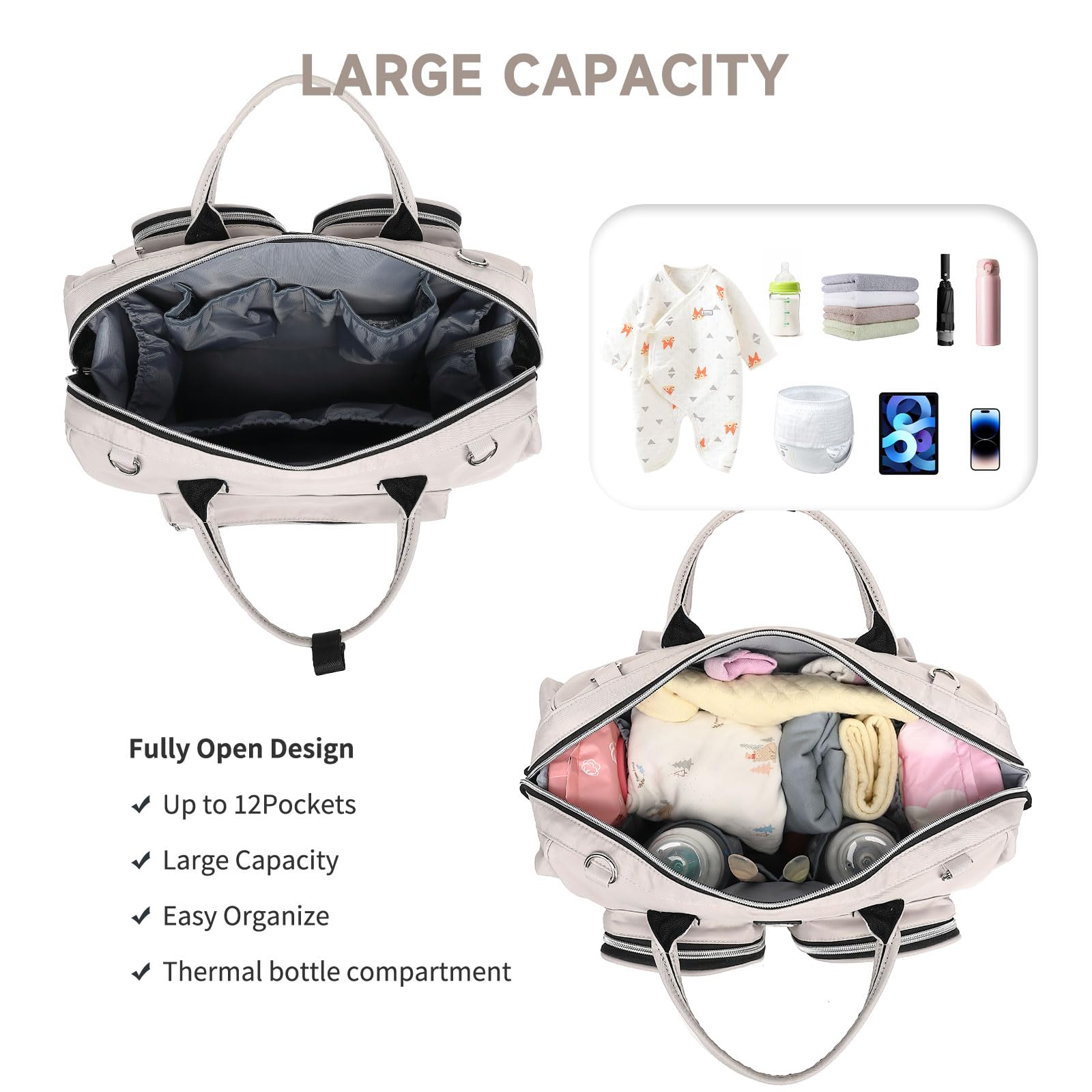 Borsa a Tracolla per Pannolini Grande Capacità in Oxford Impermeabile, Borsa Fasciatoio per Neonato per Bambine e Ragazzi, con 2 Ganci per Passeggino e 1 Fasciatoio