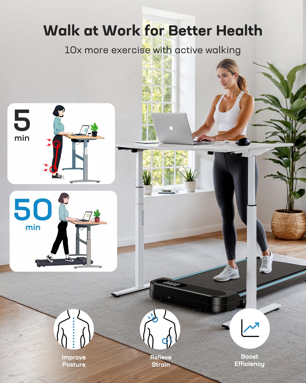 HUANUO Walking Pad, Laufband f¨¹r Zuhause mit Steigung 5%, 150 kg Gewichtskapazit?t, 2,5 HP Laufband Schreibtisch f¨¹r Zuhause und B¨¹ro, tragbares Laufb?nder mit Fernbedienung & LED-Anzeige