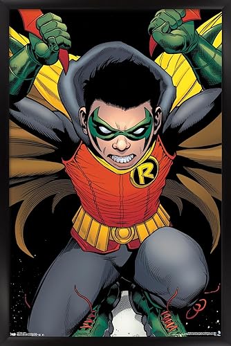 Trends International DC Comics - Póster de pared de Robin - Damian Wayne, 22.375 x 34 pulgadas, versión enmarcada en negro