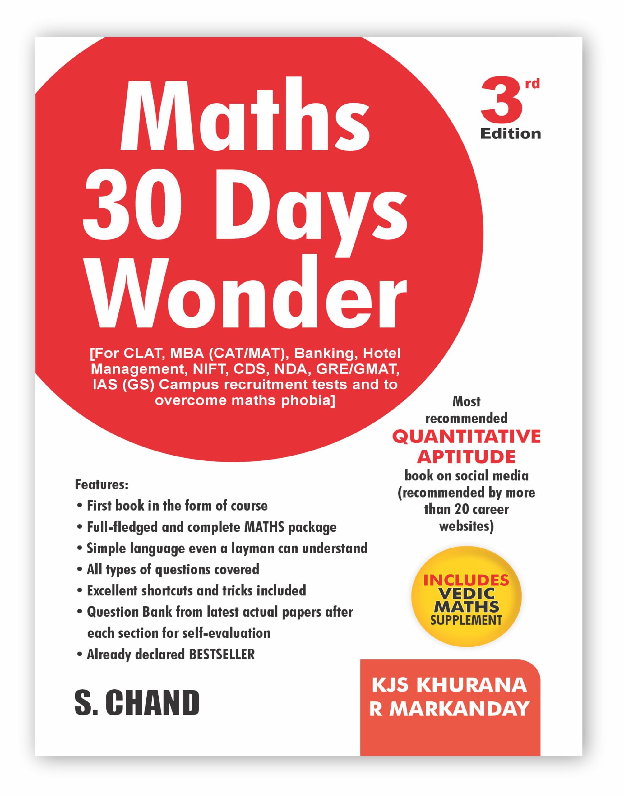 Maths 30 Days Wonder (3e) Book 2026-2027 Best for SSC, CLAT Exam, MBA/CAT/MAT, CDS/NDA, GRE, GMAT, Management, Banking Competitive Exams | Quantitative Aptitude | Vedic Math | Mathematics Short Tricks