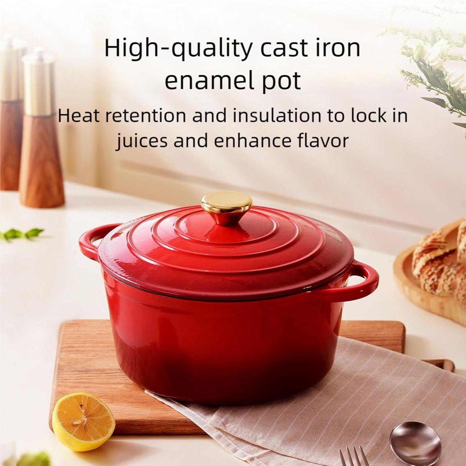 Multi Functional Dutch Oven Enameled Coated Kitchenware Scratch Ovenproof Casserole Pots Kitchen Gadget Multipurpose Dutch Oven