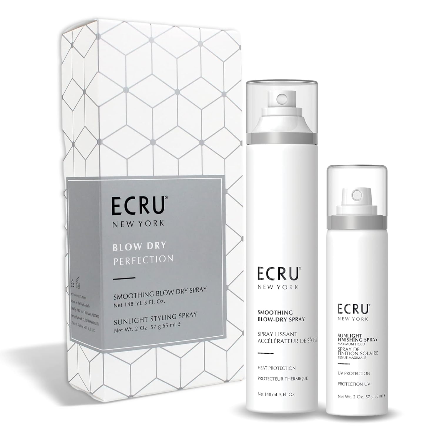 ECRU New York Blow Dry Perfection Kit, Includes Blow Dry Spray & Styling Spray, Hair Styling Heat Protectant, Anti Frizz Hair Products Bundle