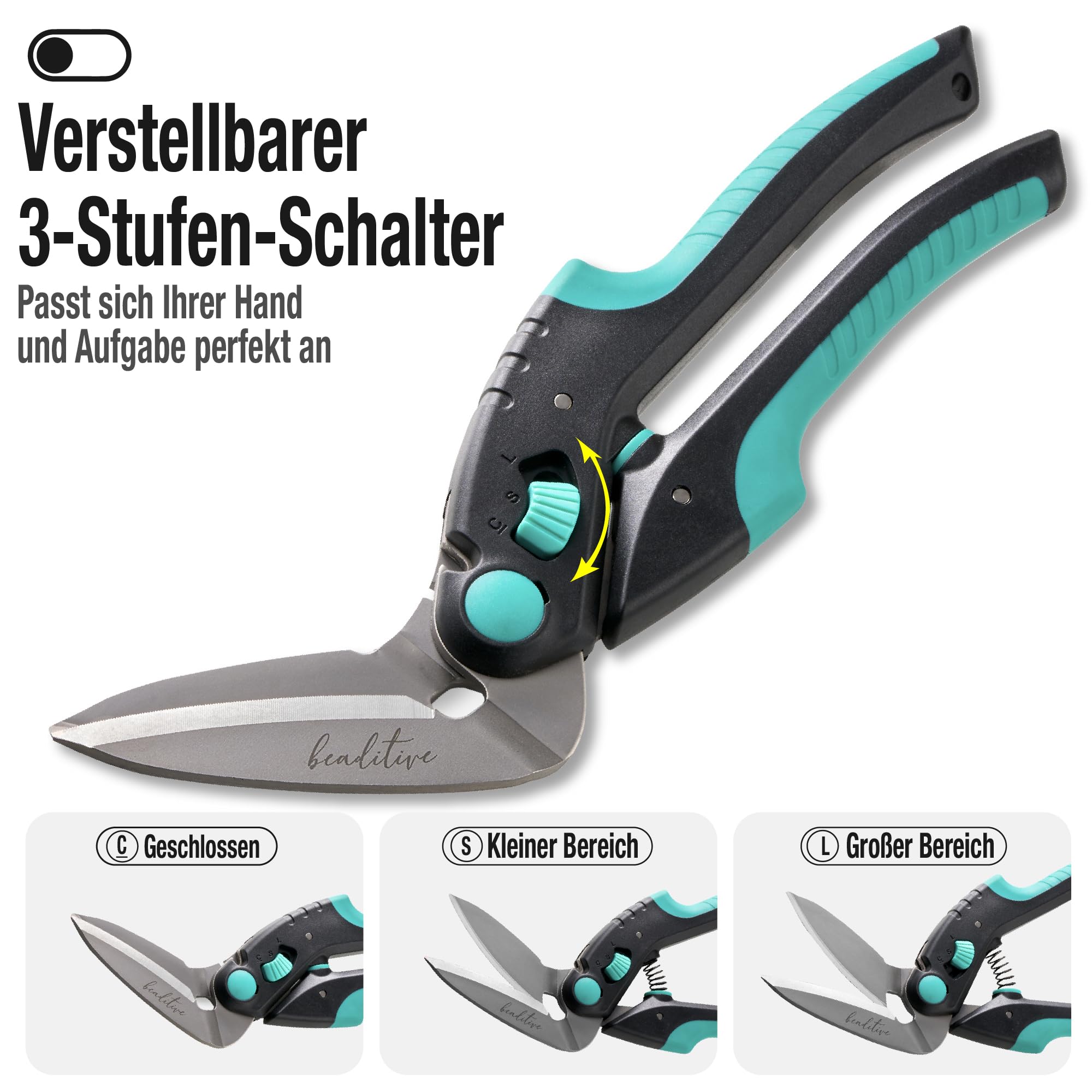 Beaditive Hochleistungs-Mehrzweck-Winkelschere 25 cm - Japanischer Edelstahl, gezahnte Klinge - Industriescheren für dicke Stoffe, Leder, Karton, Teppiche, Kunstrasen