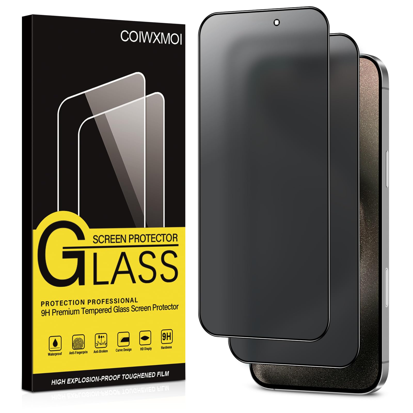 Coiwxmoi Protector de Pantalla Mate Privacidad para iPhone 15 Pro Max,Cristal Templado Mate Anti Espía,9H Dureza Antiarañazos Antihuellas Sin Burbujas Privacy Vidrio Glass Protector Película,2 Piezas