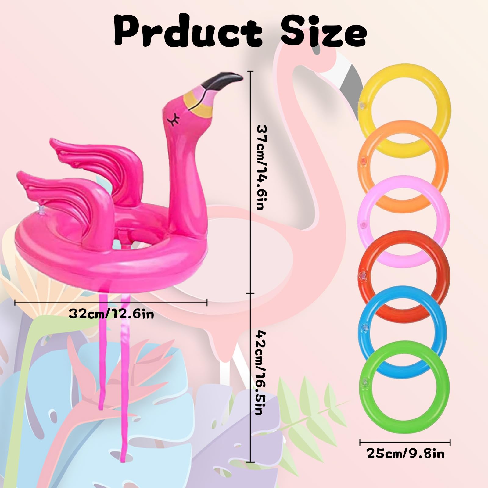 2 Pcs Inflatable Flamingo Game Ring Toss, Inflatable Flamingo with 12 Pcs Ring Toss, Pool Party Decorations - Image 2