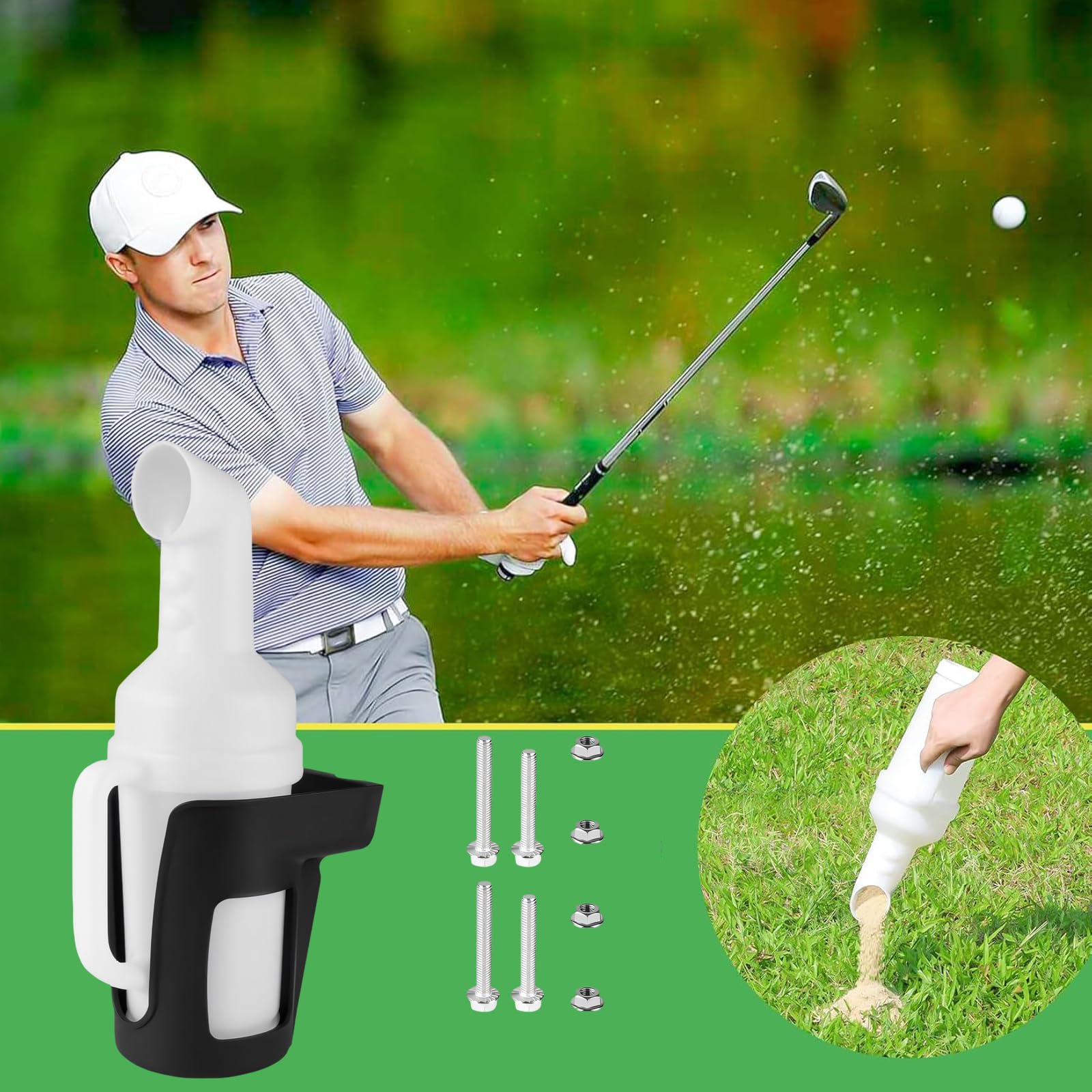 Nützlicher Sandspender für Golfwagen, entworfen für Stabilität und Verbindung mit Wagen, ergonomisches Golfzubehör