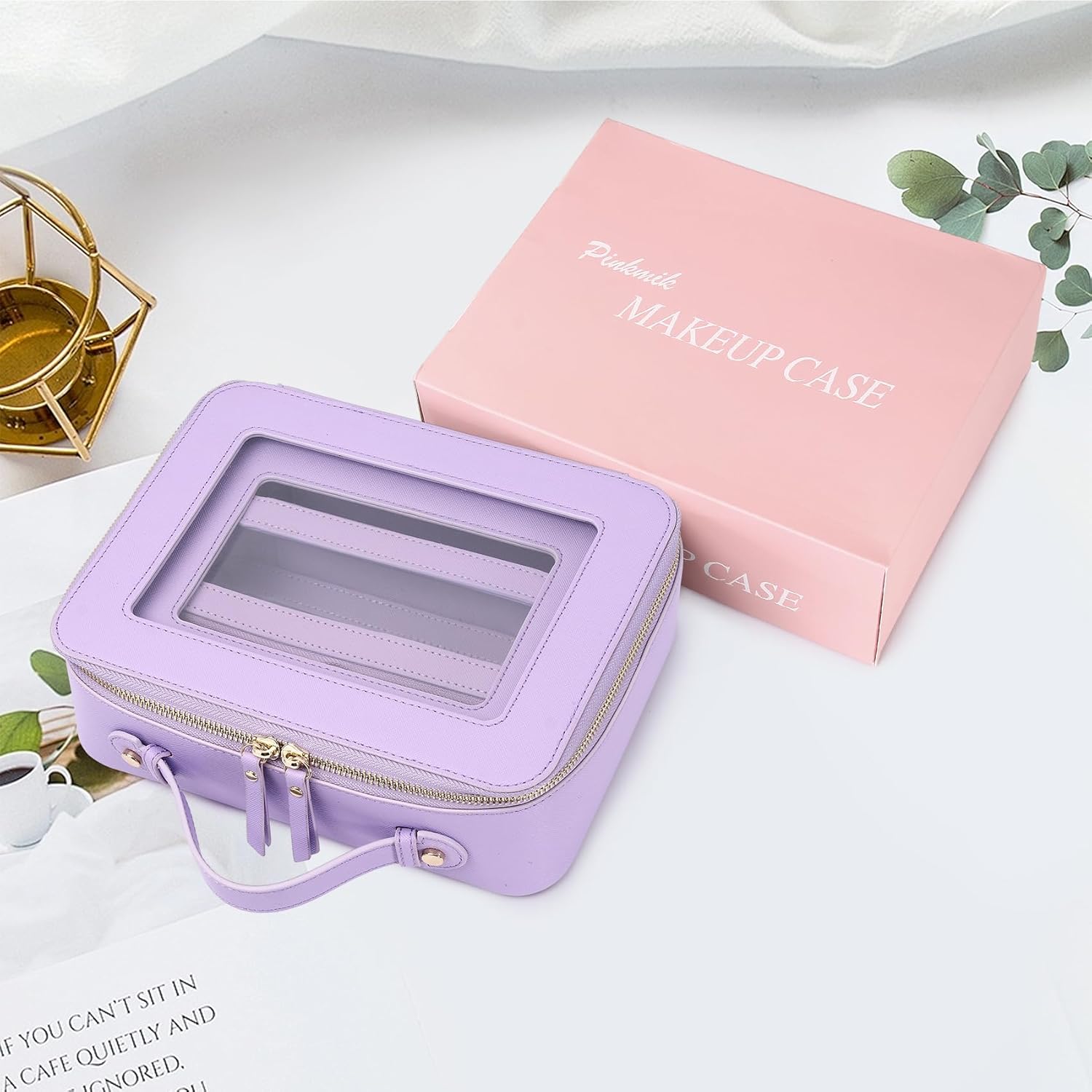 Pinkmik Clear Makeup Bag with Brush Bag 3pcs Waterproof Travel Case for Cosmetics and Toiletries Women's Makeup Organizer with Zipper (X/Purple, L+M+SLIM) - Image 7