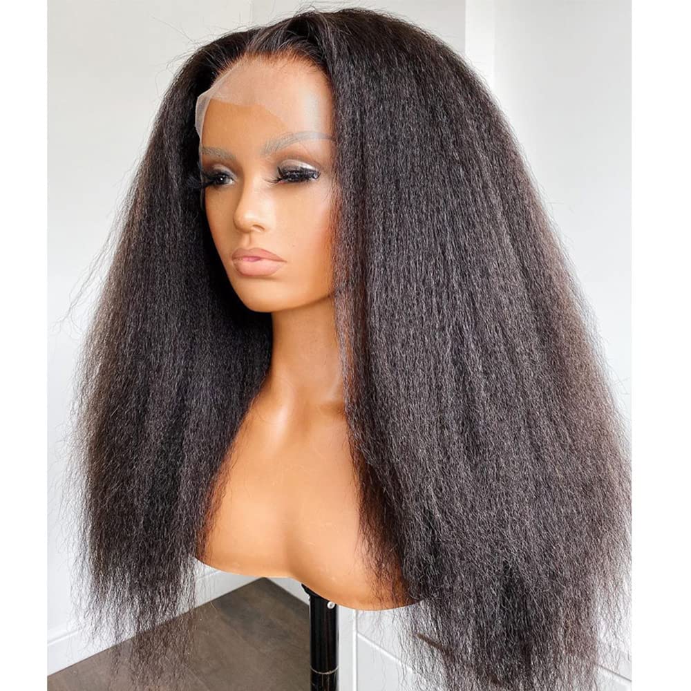 Kinky Straight 360 Wigs Transparent HD Lace Front Wig Brazilian Human Hair 150% Density Pre Plucked Glueless Invisible 360 Lace Frontal Wigs for Black Women with Baby Hair Natural Color 18 Inch