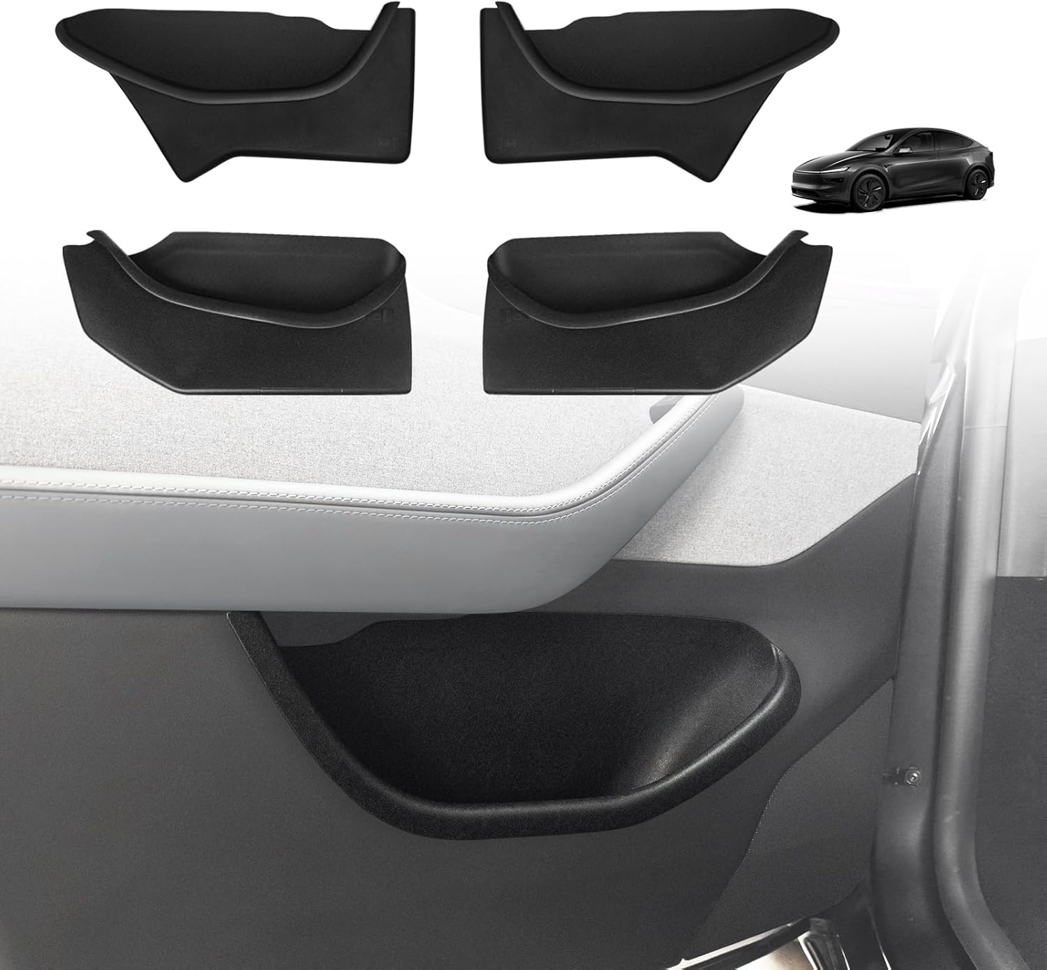 BestEvMod 4PCS Door Organizer Tray Compatible with 2026 Model Y Juniper Refresh Accessories Anti-Slip Easy to Clean Set of 4 Front & Rear Door Side Pocket Storage Box Insert Tray (Full-Wrap) Model Y Juniper Full-Wrap