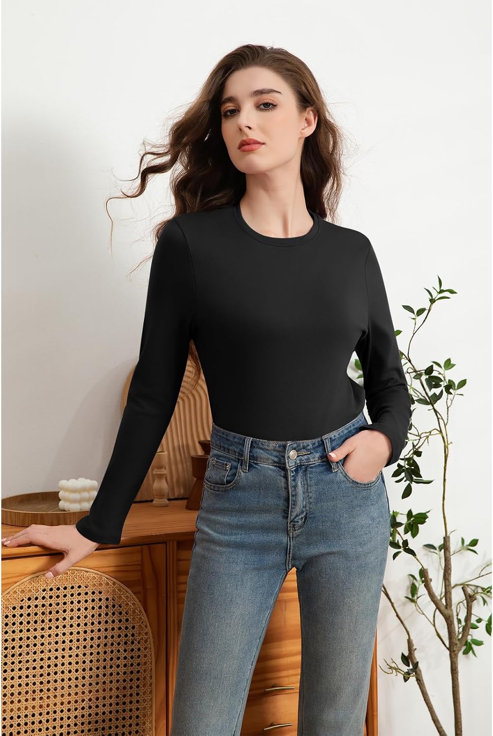 Cotton Long Sleeve Shirts for Women Crew Neck Tee Tshirts Casual Plain Basic Fall Tops Loose Fit - Image 4