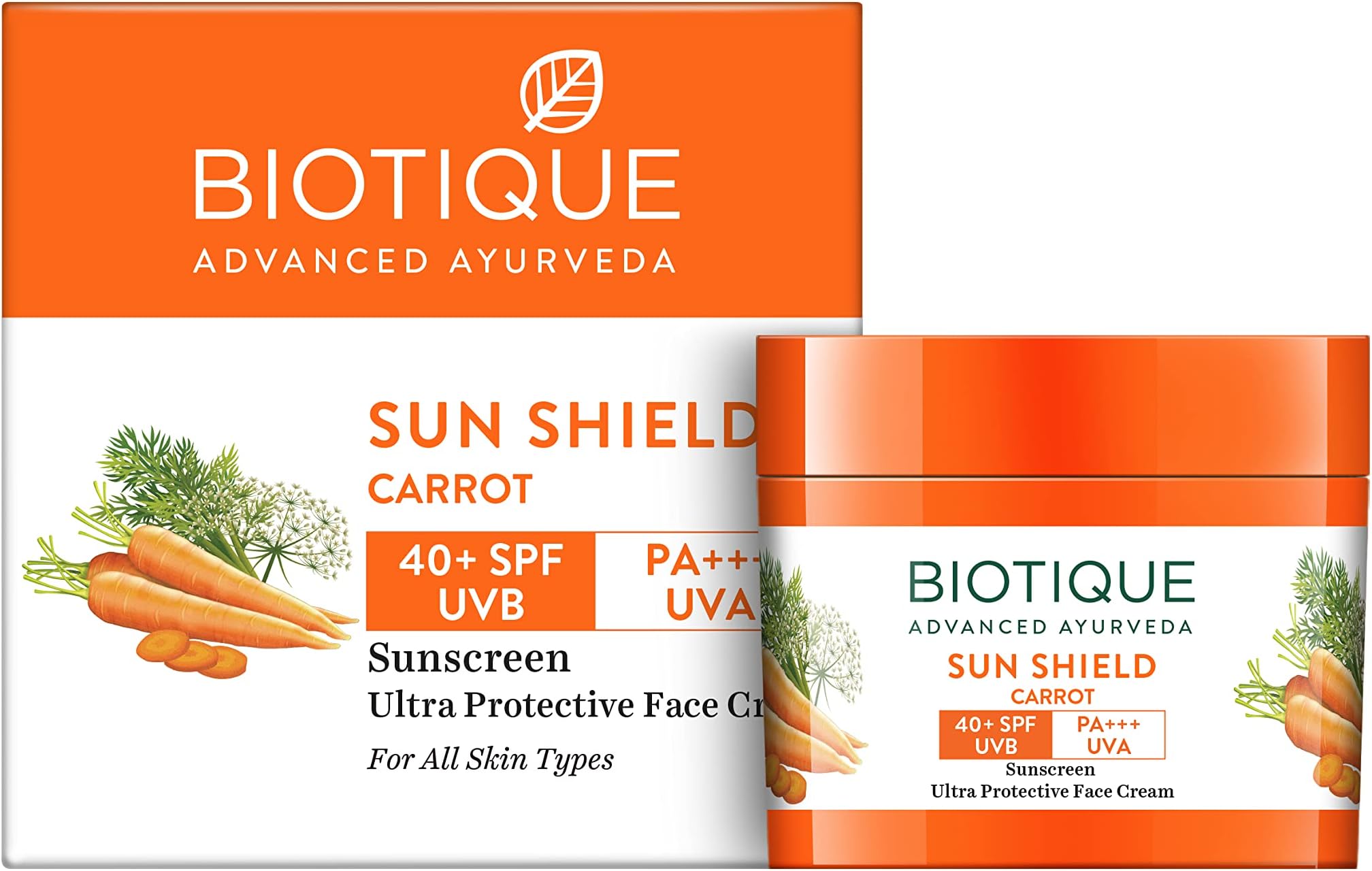 Sun Shield Carrot 40+ SPF UVA/UVB Sunscreen All Skin Ultra Protective Face Cream, 50g