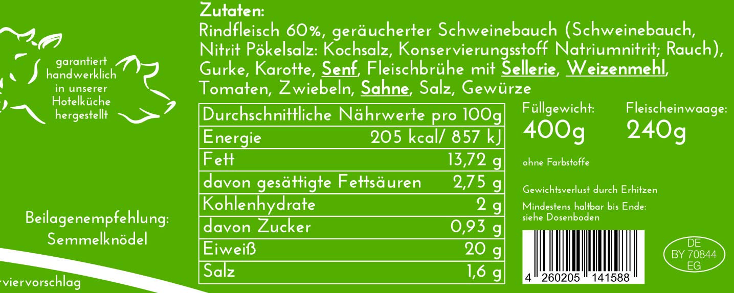 4 X Set - Konserve Diem Roulade vom Rind - Klassisch gefüllt - zwei Rouladen je Konserve - lange haltbar - Feinkost -