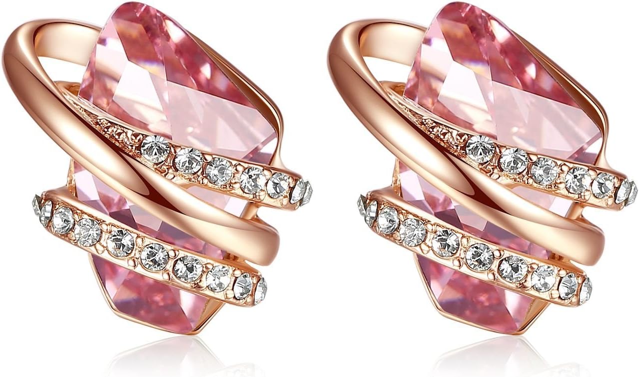 Valentine's Day Gift Earrings for Women, Wishstone Birthstone Crystal Stud Earrings with Healing Stones, Allergy-Free Jewellery with Gift Box, Silver-Tone or Rose Gold