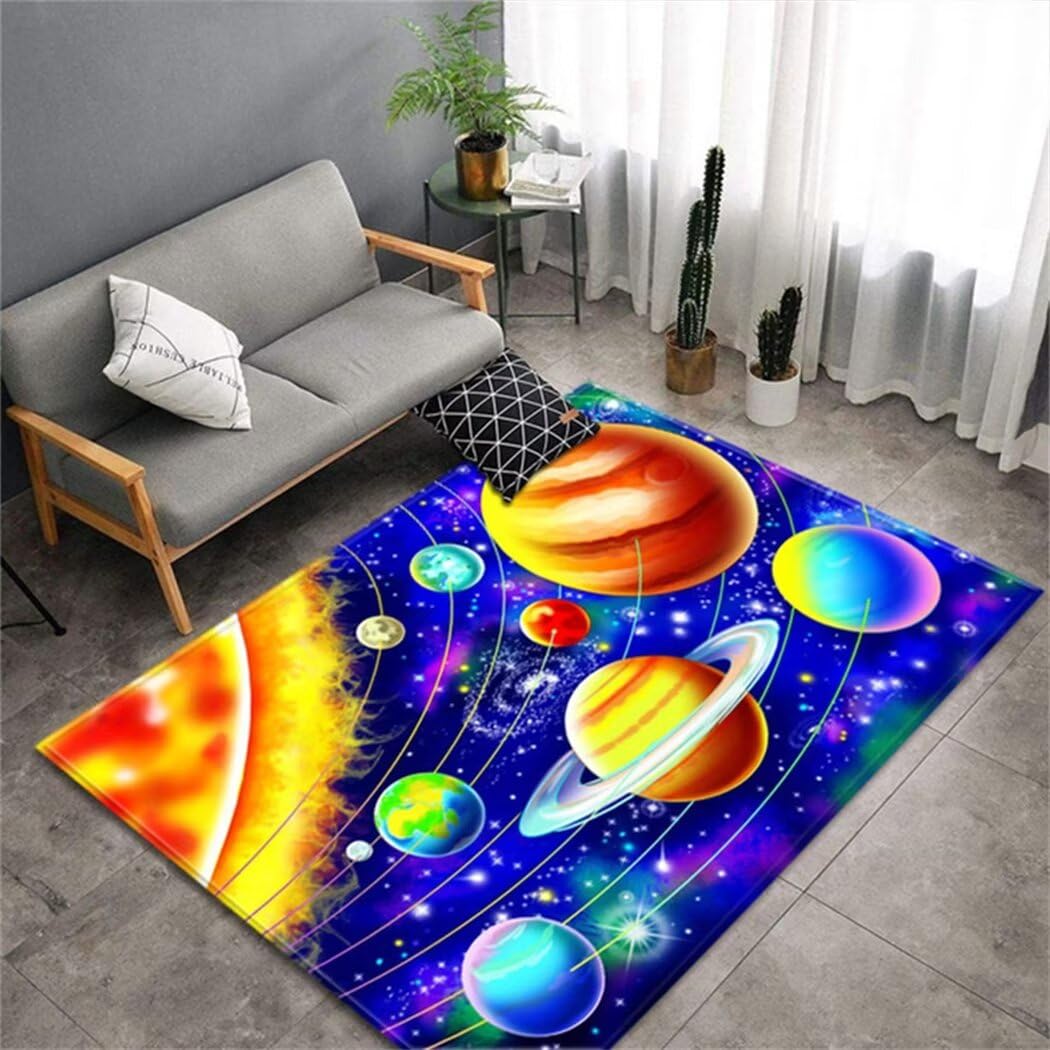 Tapis de salon bleu abstrait 180x230cm pour créer un coin lecture chaleureux
