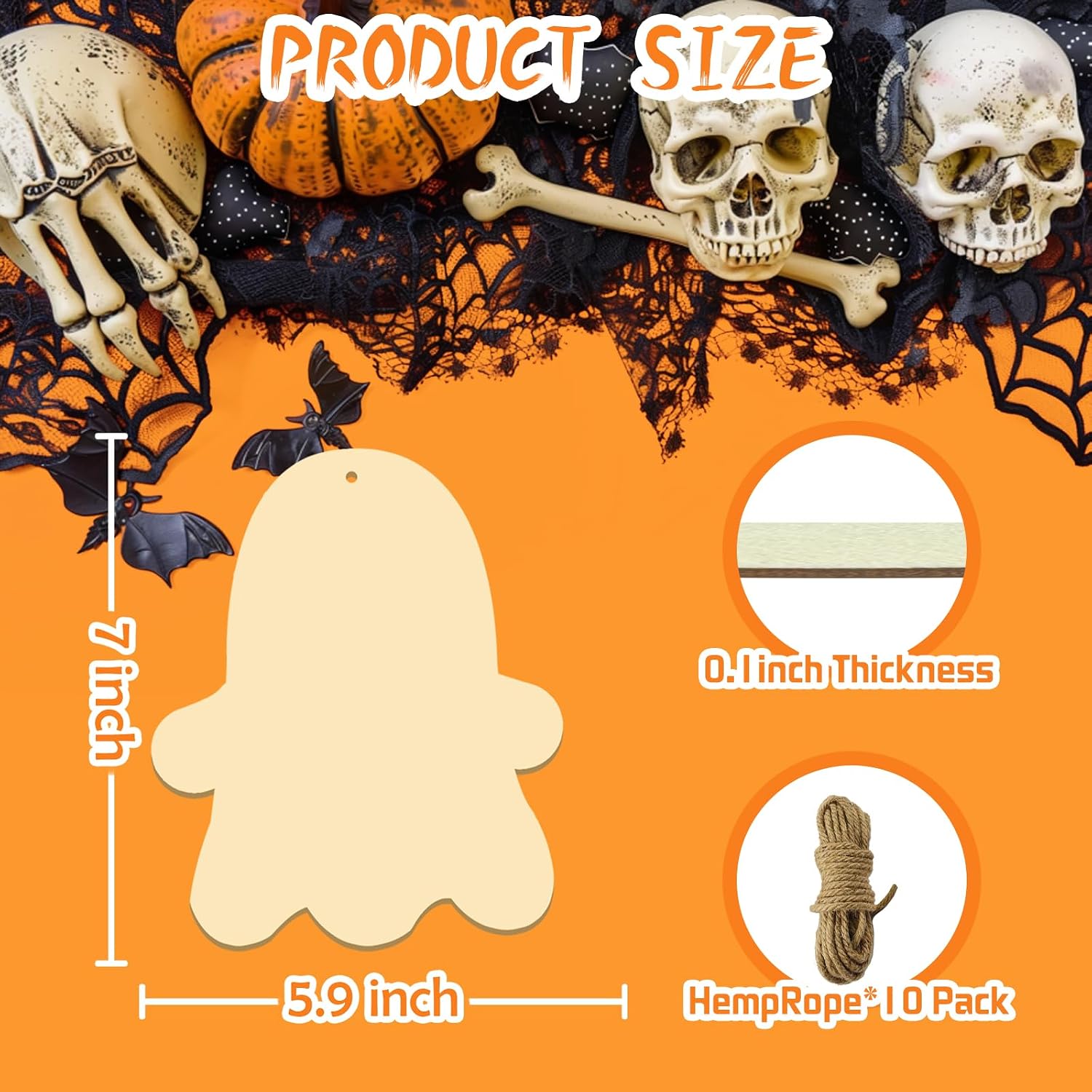 Large Size 7" Halloween Wooden Slices Unfinished Blank Wooden Ornaments DIY Wood Crafts to Paint Hanging Decor for Crafts Thanksgiving Party Fall Party Christmas Hanging Decorations（10pcs）